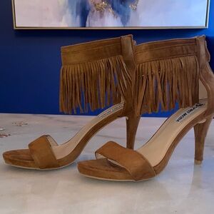 Brown Fringe High Heel Sandals